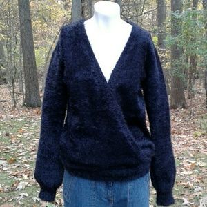 Lumiere Black Eyelash Knit Crisscross V-Neck Sweater